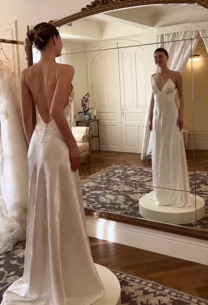 Minimalist Satin Slip Wedding Dress with Low Back