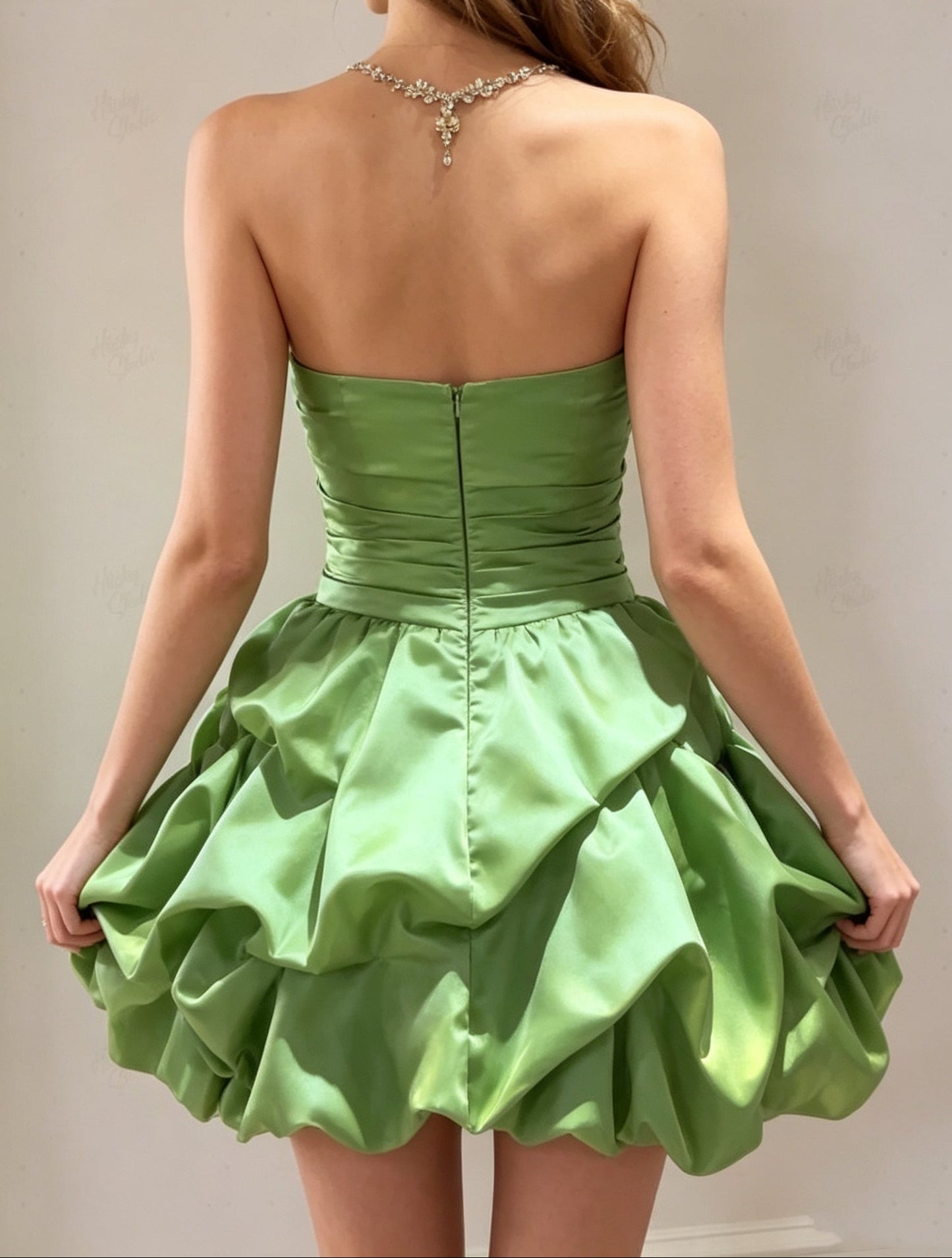 Strapless Bubble Skirt Mini Dress with Sweetheart Neckline