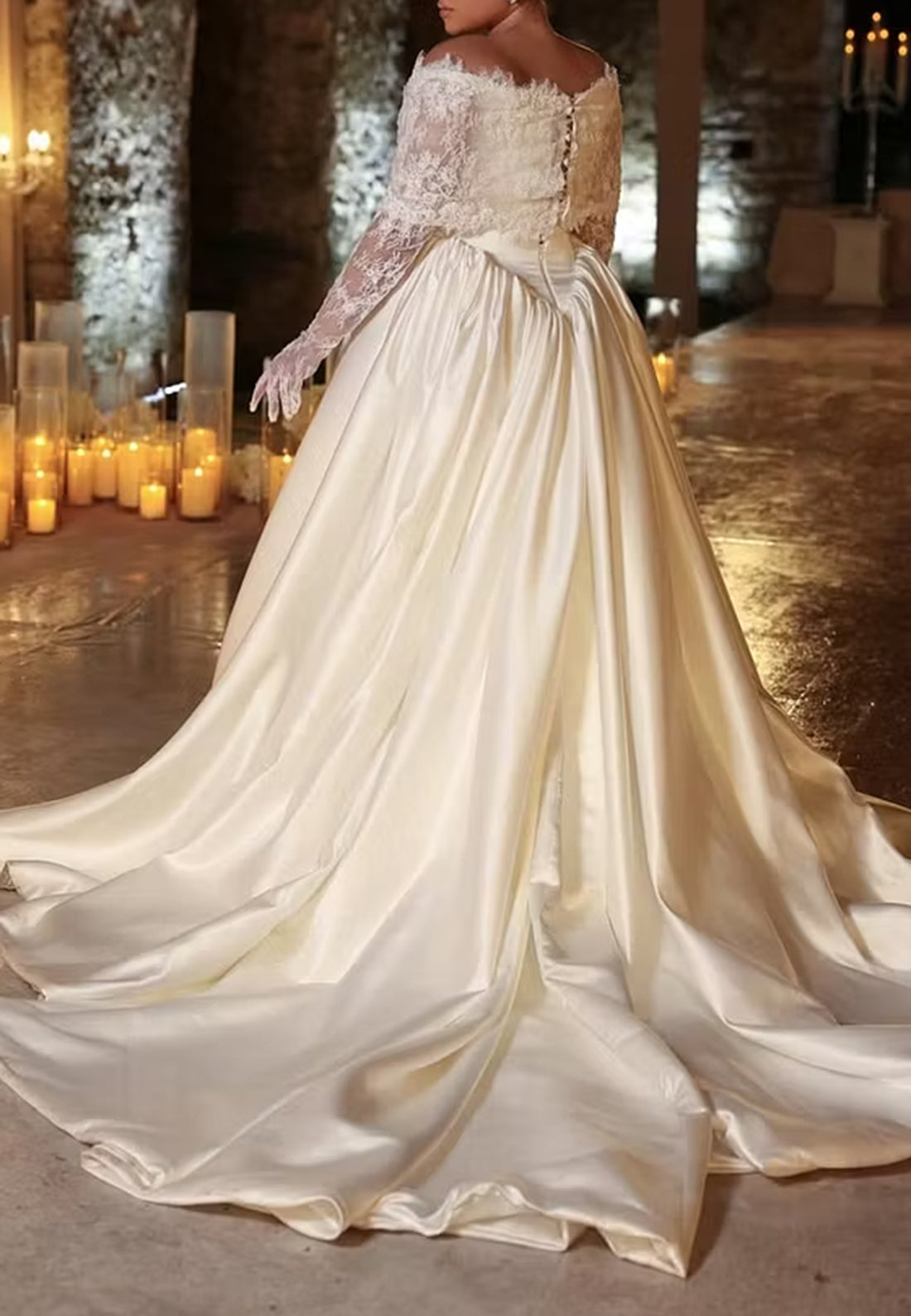 Lace Off-Shoulder Ball Gown Wedding Dress