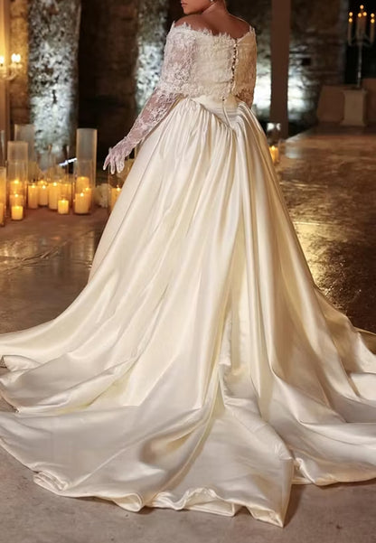 Lace Off-Shoulder Ball Gown Wedding Dress