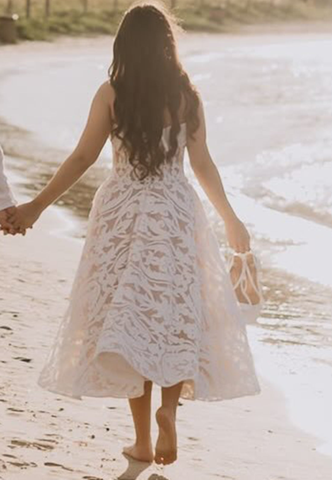 Strapless Lace Tea-Length A-Line Dress