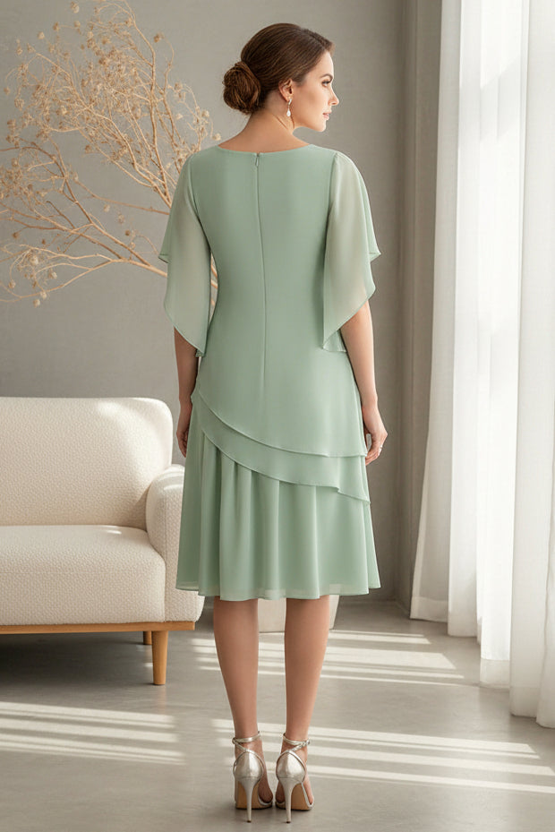 Asymmetrical Chiffon Flutter Sleeve Dress
