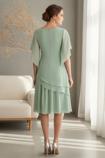 Asymmetrical Chiffon Flutter Sleeve Dress