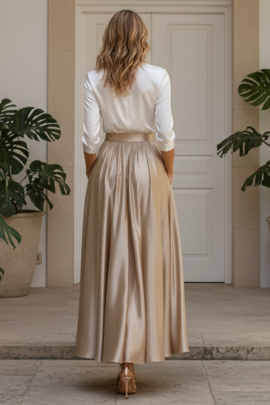 Satin V-Neck Maxi Dress with Pockets