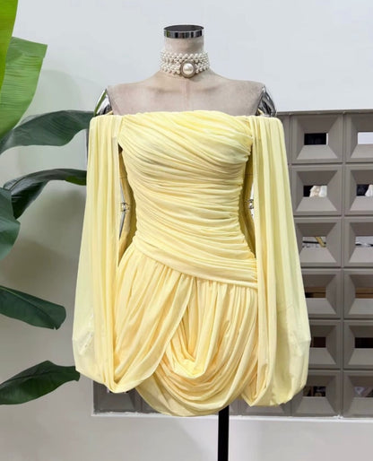 Off-the-Shoulder Wrap Mini Dress with Cape Sleeves