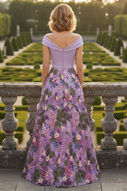 Off-the-Shoulder Floral Embroidered A-Line Gown