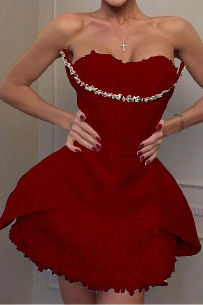 Strapless Corset Mini Dress with 3D Floral Skirt