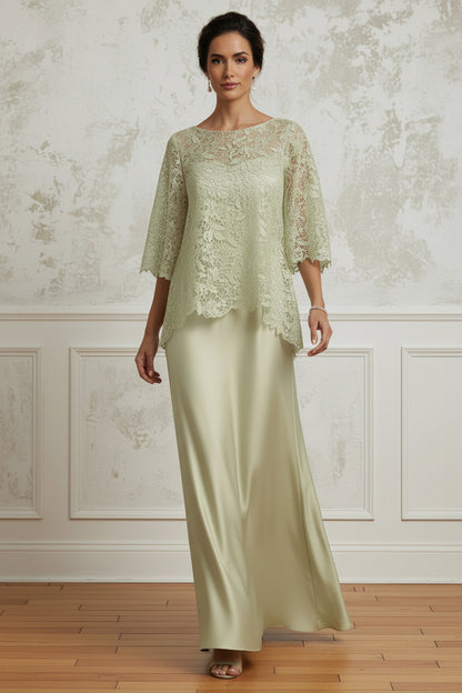 A-Line Satin Dress with Detachable Lace Capelet