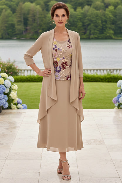 Embroidered Floral Midi Dress and Jacket Set