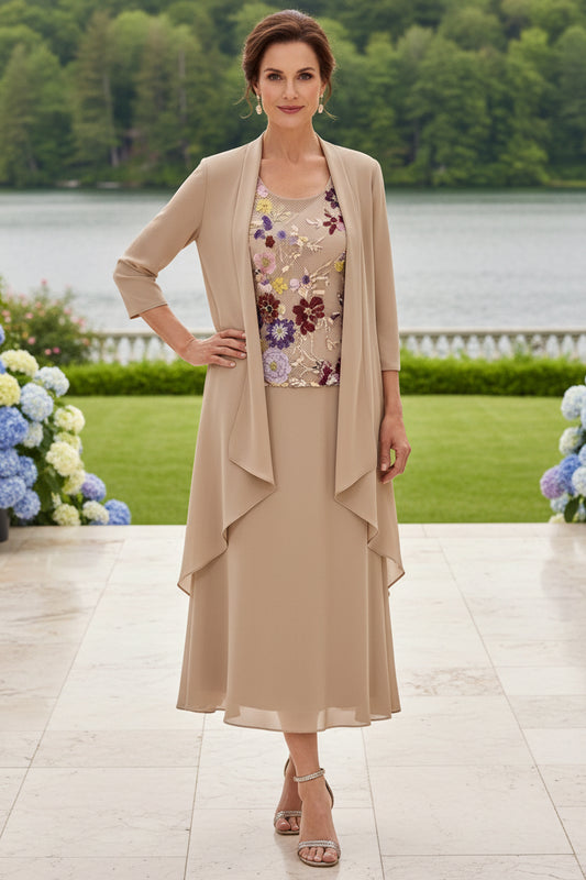 Embroidered Floral Midi Dress and Jacket Set