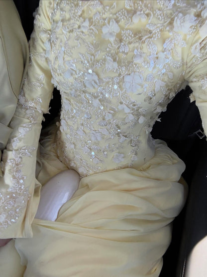 Embroidered Floral Long Sleeve Floor-Length Gown