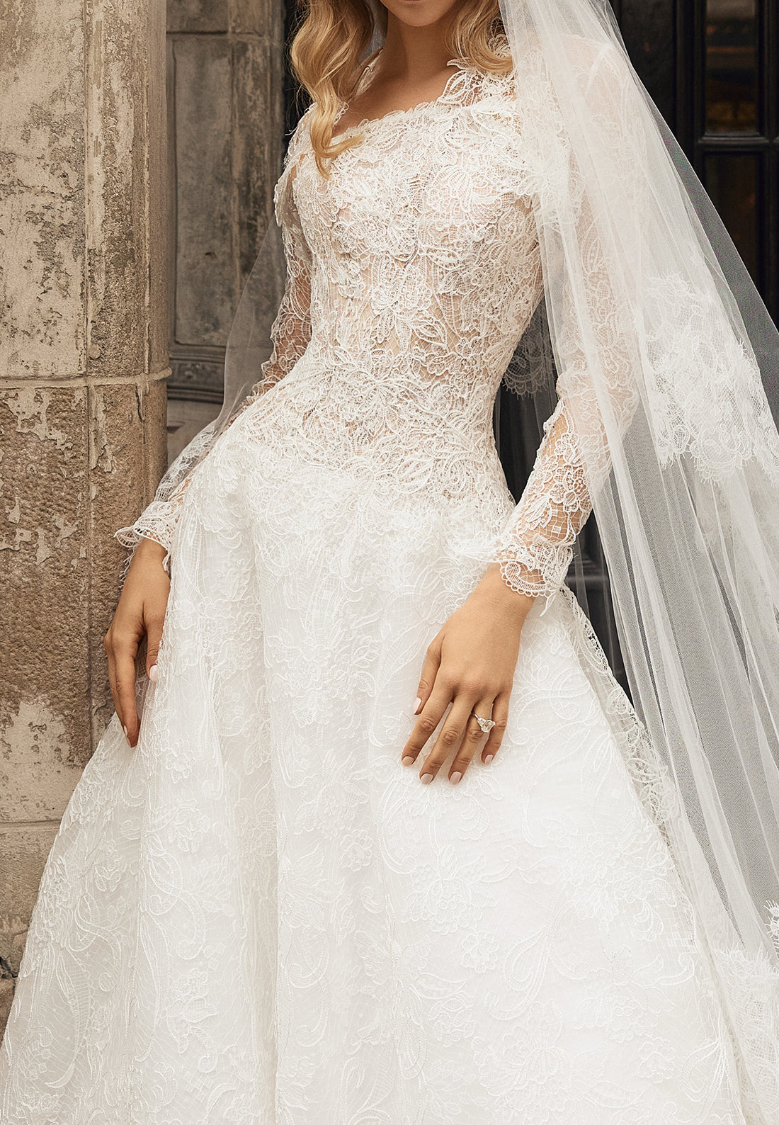Lace A-Line Wedding Dress with Long Sleeves