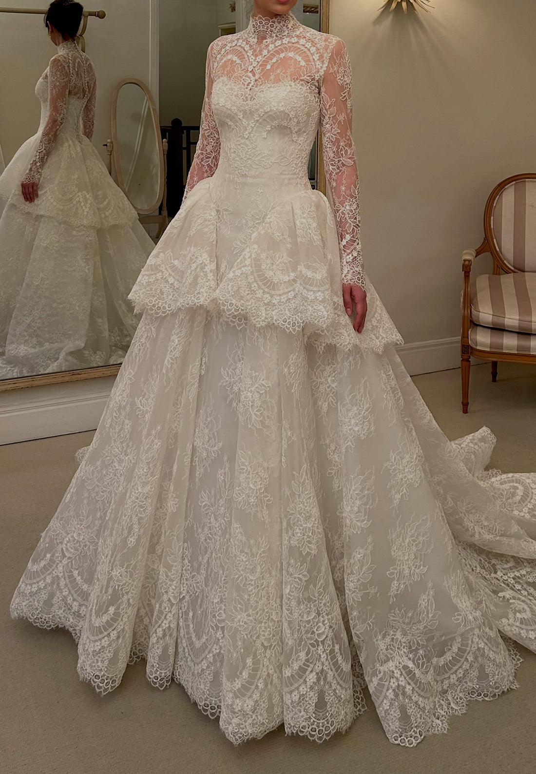 High-Neck Lace Ball Gown Wedding Dress