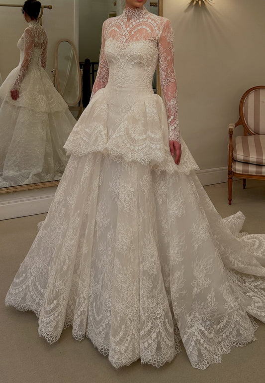 High-Neck Lace Ball Gown Wedding Dress