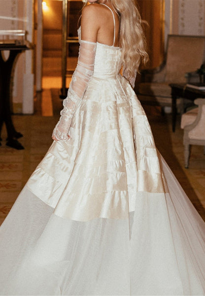 Lace Midi Wedding Dress with Tiered Overskirt