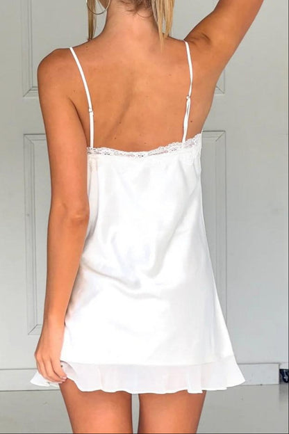 Romantic Lace Trim Satin Mini Slip Dress