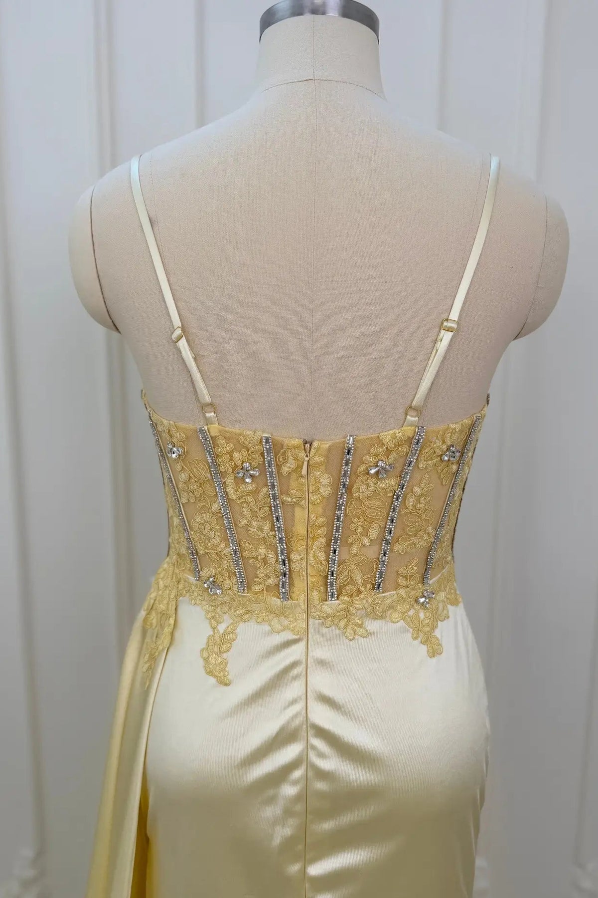 Corset Evening Gown with Slit and Beading