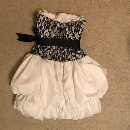Strapless Lace Bodice Bubble Mini Dress with Sash