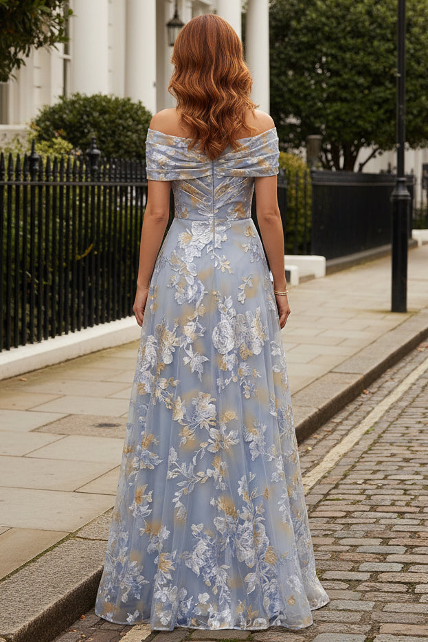 Off-the-Shoulder Floral Jacquard A-Line Gown