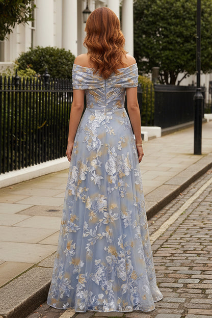 Off-the-Shoulder Floral Jacquard A-Line Gown