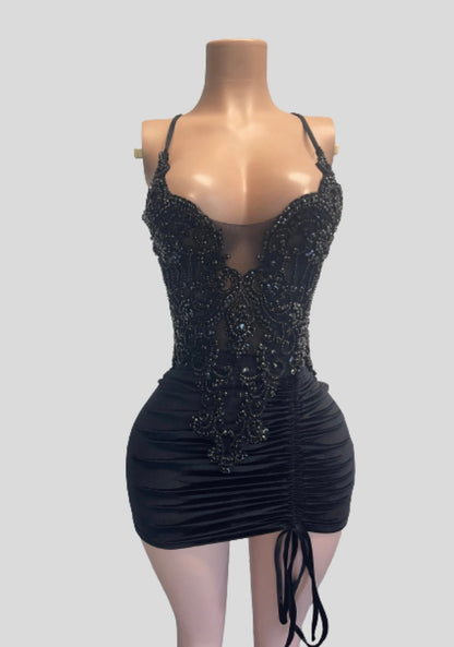 Beaded Corset Velvet Ruched Mini Dress