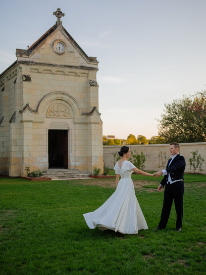 A-Line Bridal Gown with Flutter Sleeves & Lace