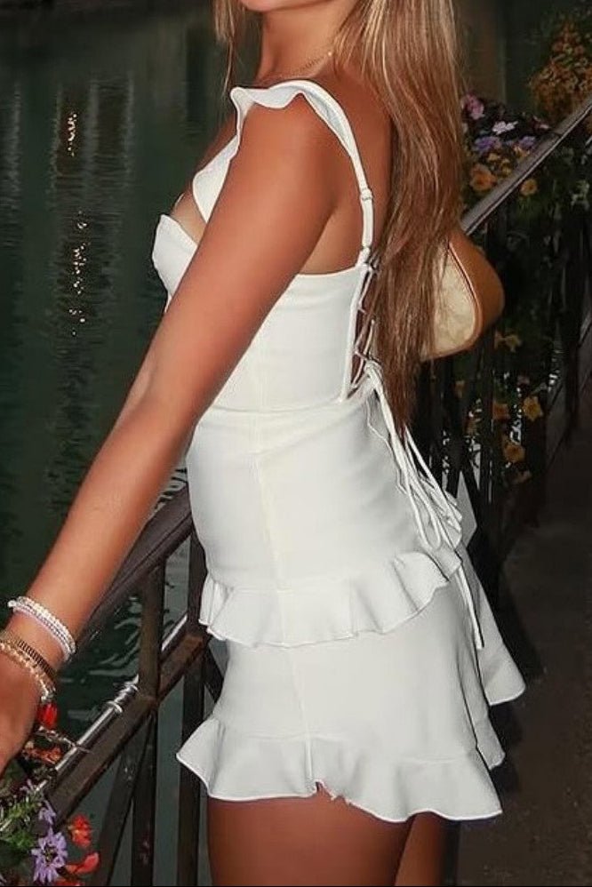 Ruffle Tiered Mini Dress with Lace-Up Back