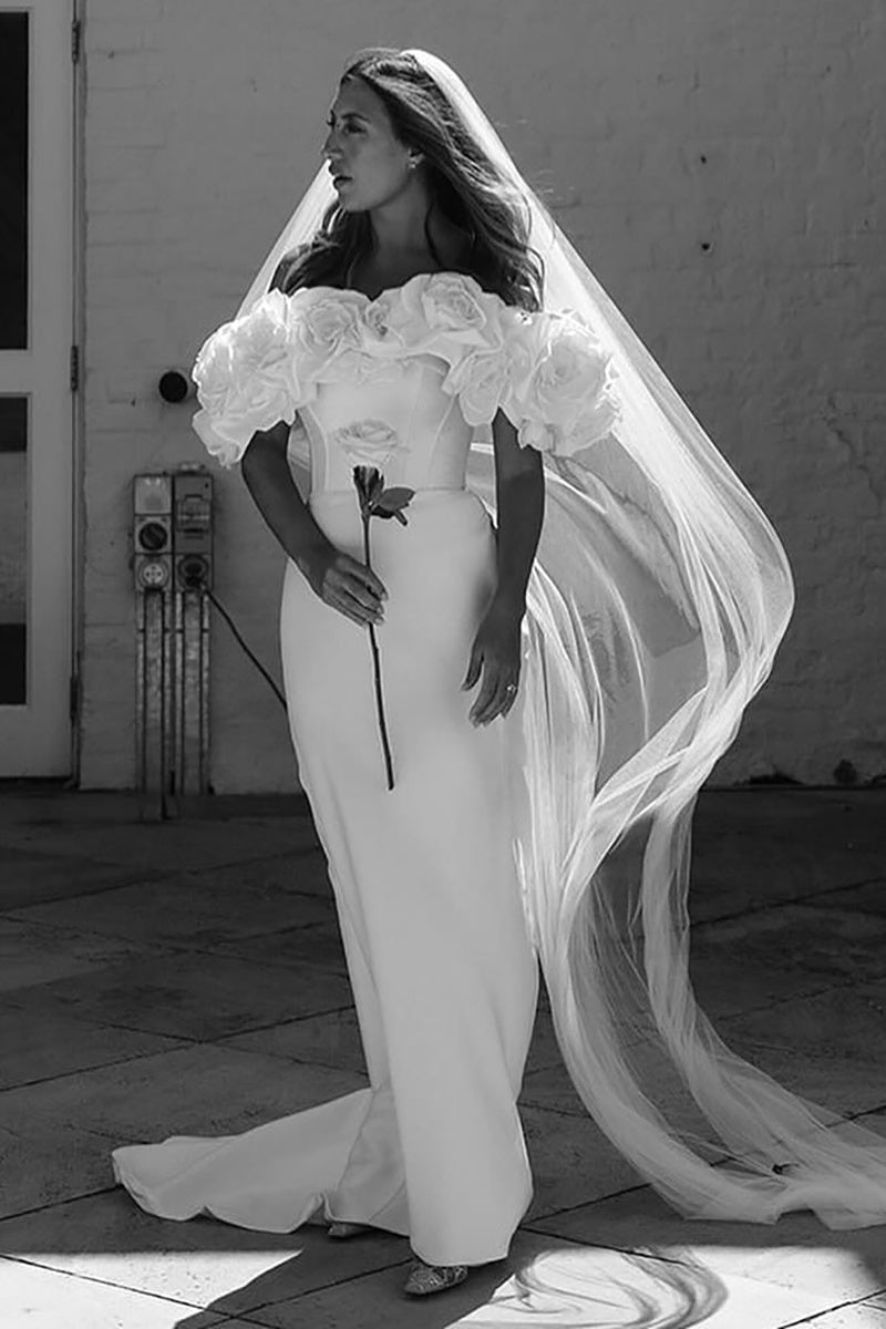 Floral Off-the-Shoulder Corset Wedding Dress