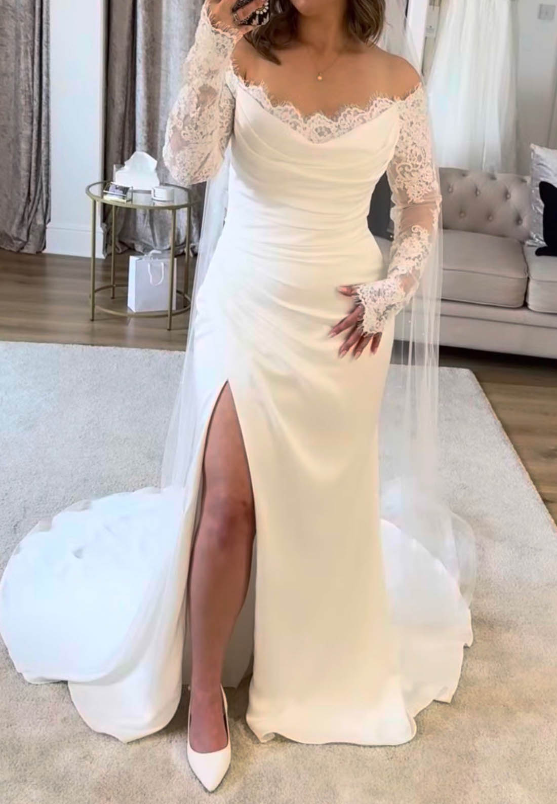 Off-the-Shoulder Lace Long Sleeve Wedding Dress