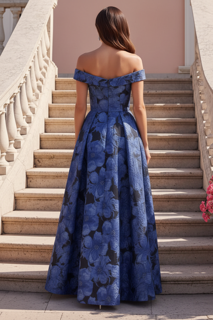 Off-the-Shoulder Jacquard A-Line Evening Gown