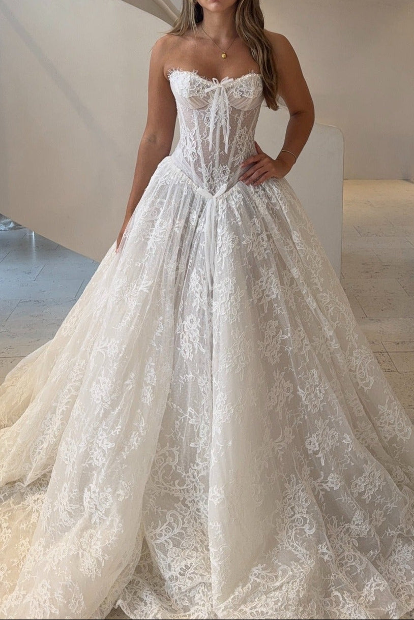 Lace Corset Ball Gown Wedding Dress with Train