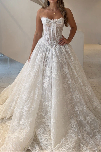 Lace Corset Ball Gown Wedding Dress with Train