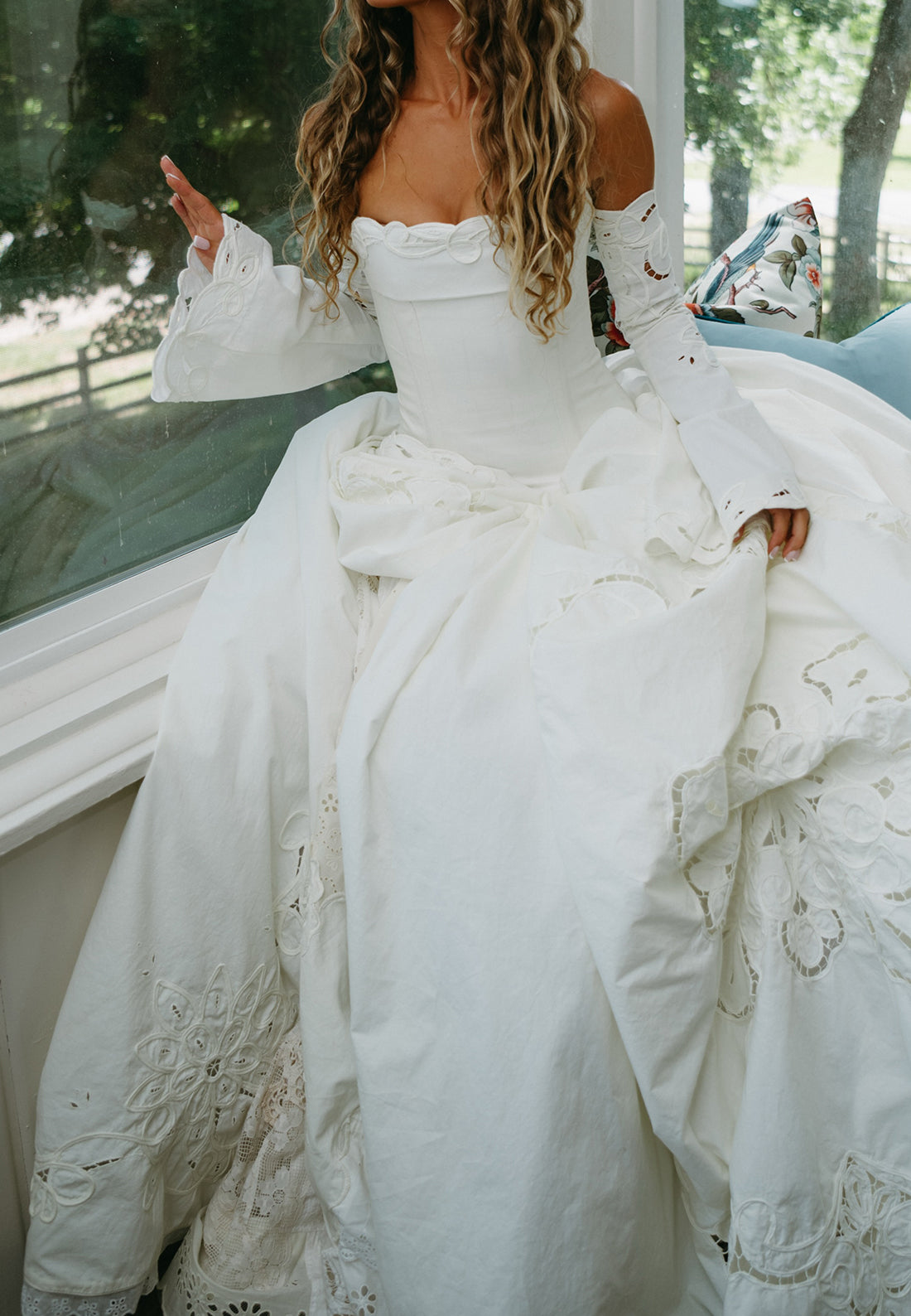Corset Ball Gown Wedding Dress with Cutout Sleeves