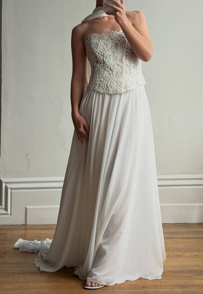 Strapless Lace Bodice Wedding Dress with Train