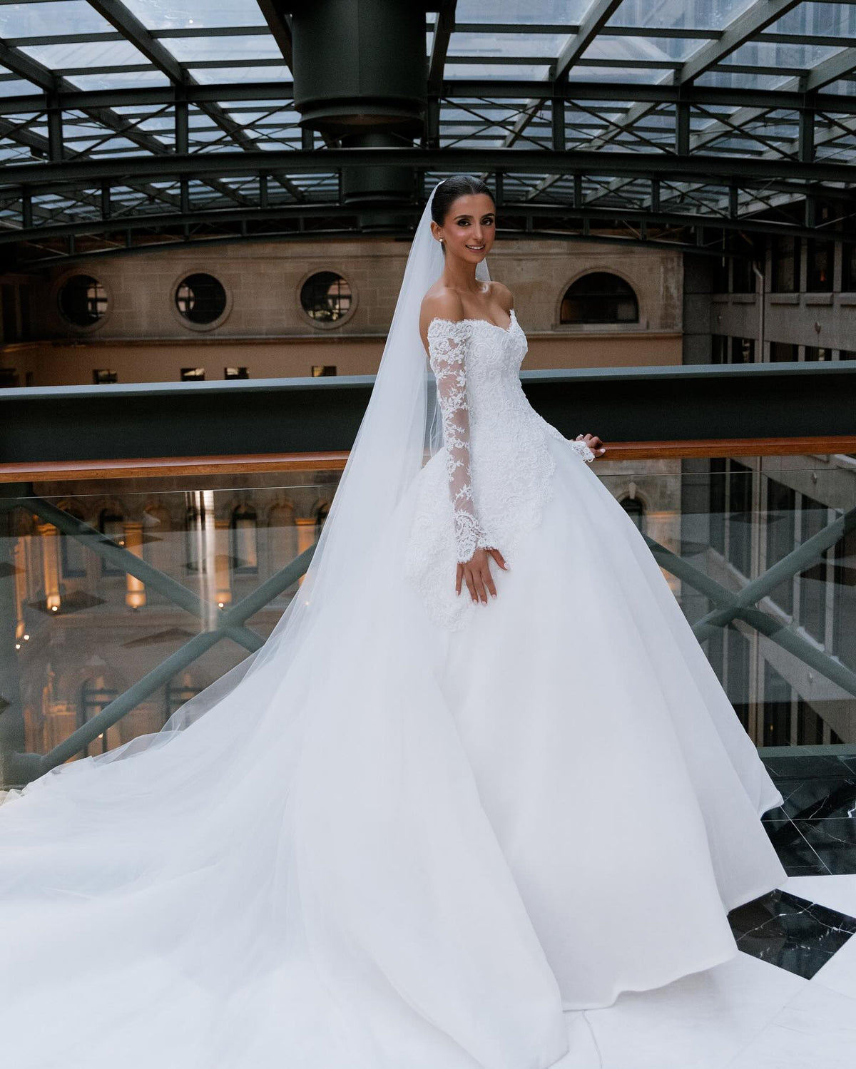 Off-the-Shoulder Lace Ball Gown Wedding Dress