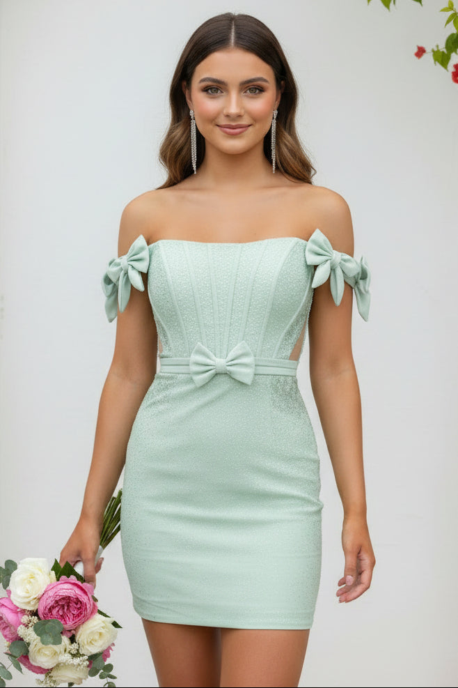Off-the-Shoulder Corset Homecoming Dress with Bows