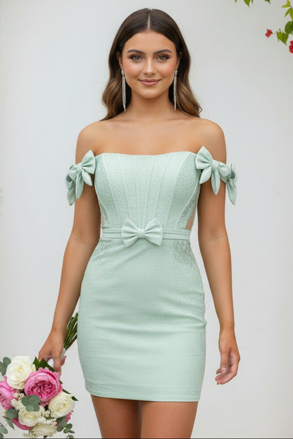 Off-the-Shoulder Corset Homecoming Dress with Bows