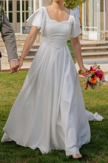 A-Line Bridal Gown with Flutter Sleeves & Lace