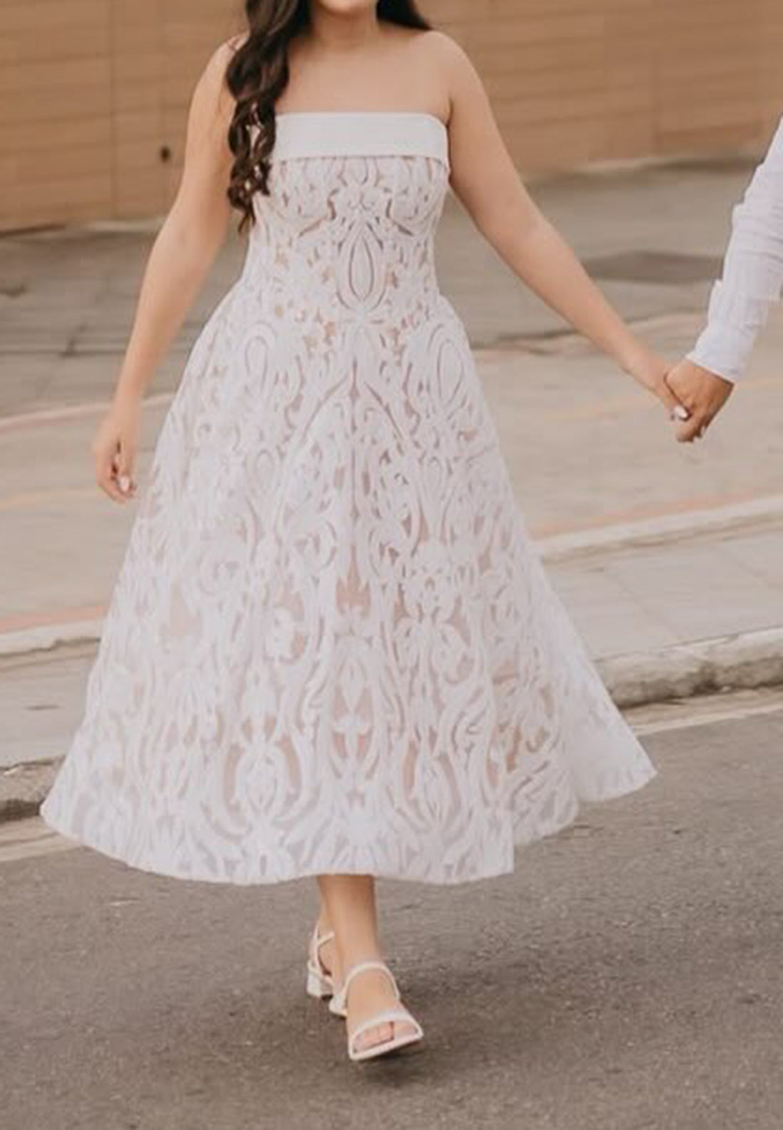 Strapless Lace Tea-Length A-Line Dress
