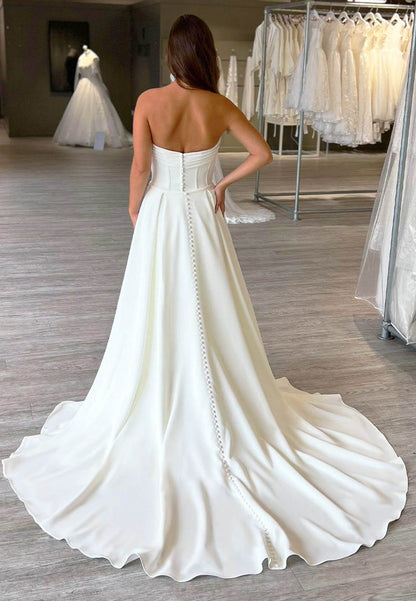 Strapless Corset Satin Wedding Dress with Chapel Train