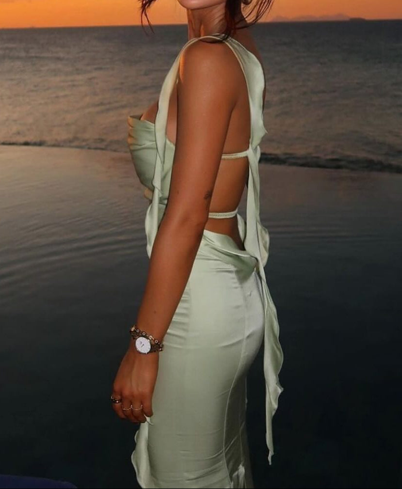 Ruched Maxi Dress with Cascading Ruffle Straps