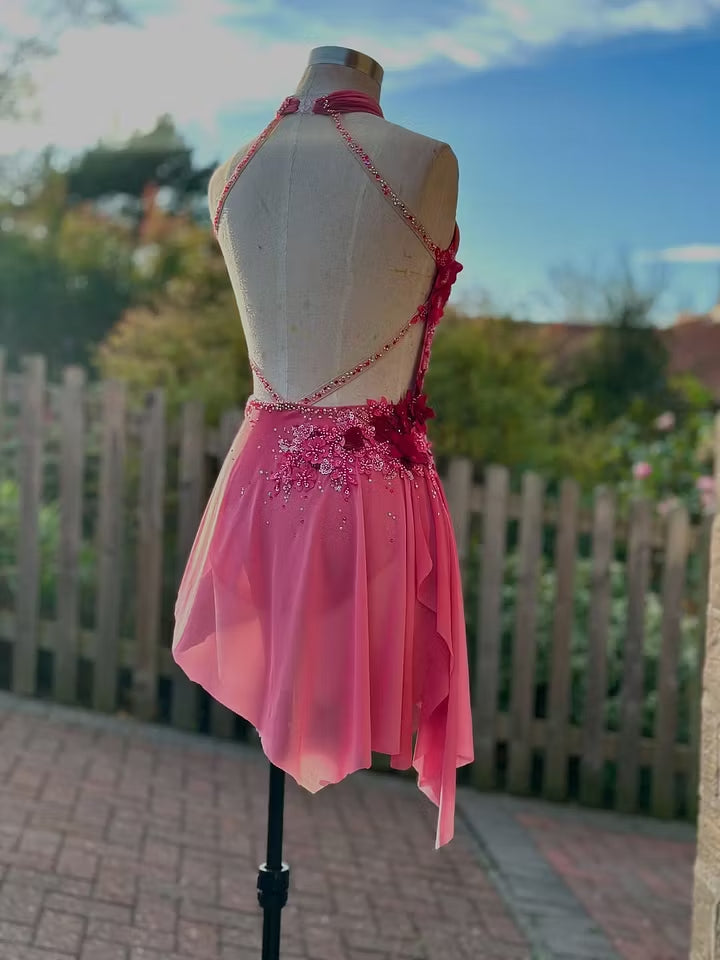 Asymmetrical Halter Neck Mini Dress with 3D Flowers