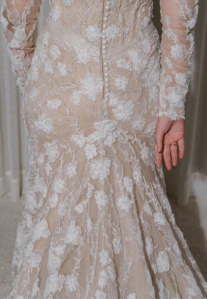 High Neck Lace Long Sleeve Wedding Dress