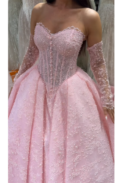 Corset Sweetheart Lace Ball Gown with Sleeves