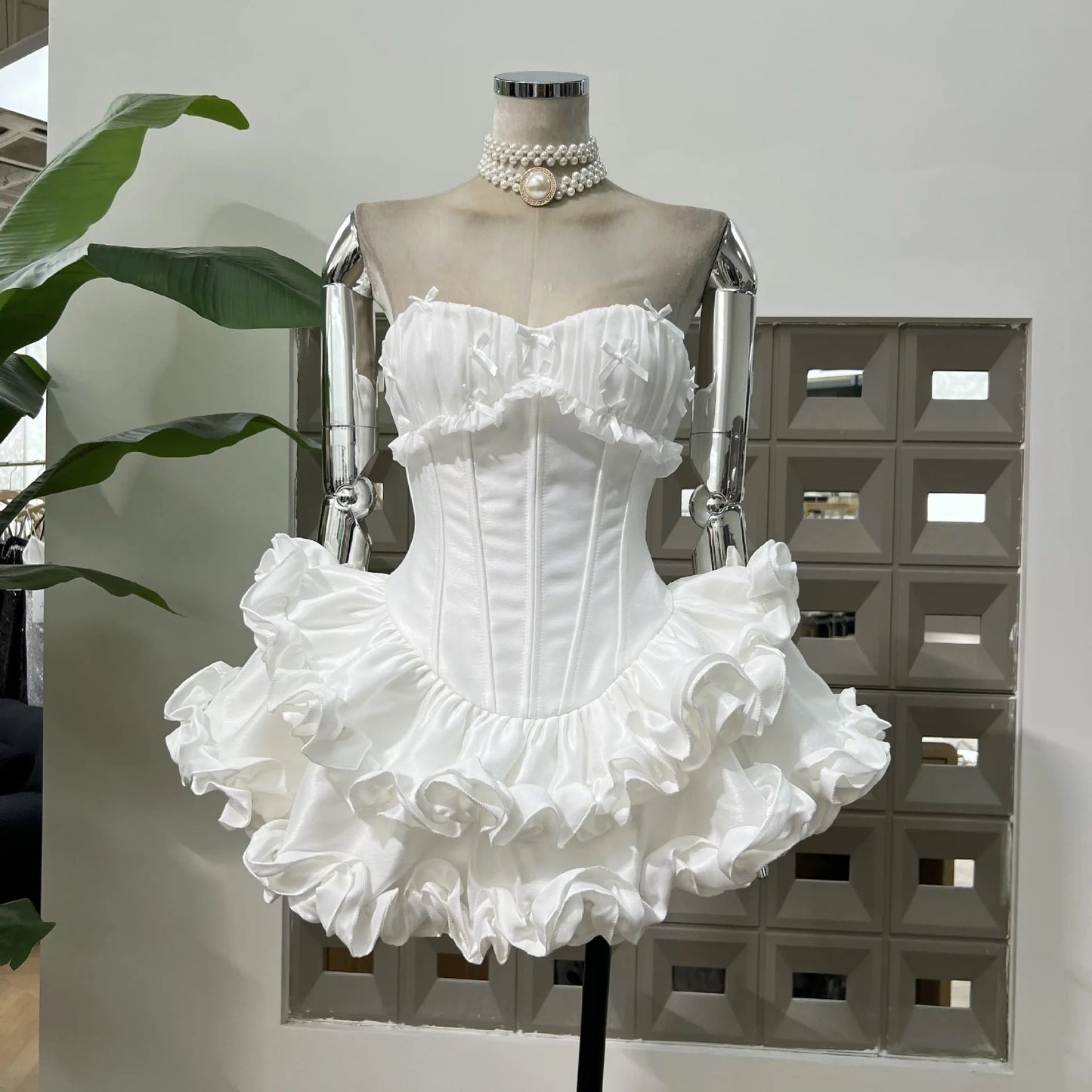 Strapless Corset Mini Dress with Tiered Ruffle Skirt