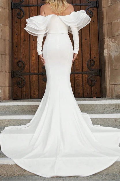 Off-the-Shoulder Ruffle Sleeve Mermaid Gown