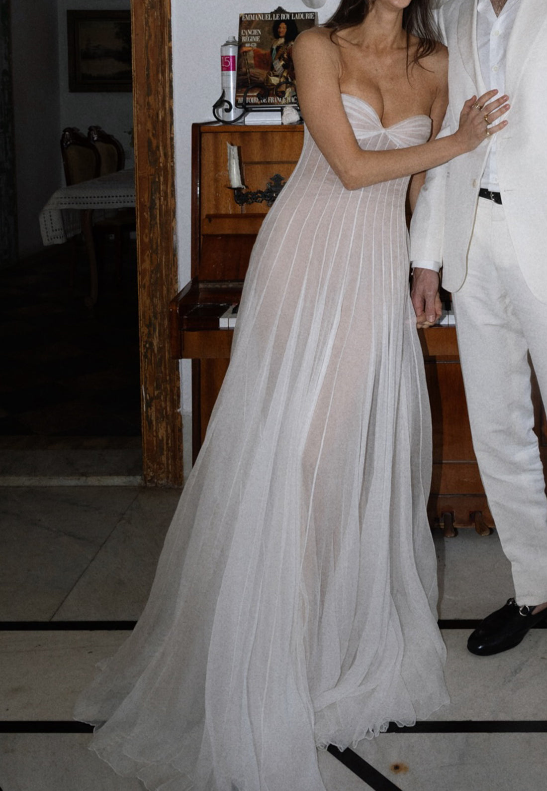 Strapless Pleated Chiffon Wedding Dress