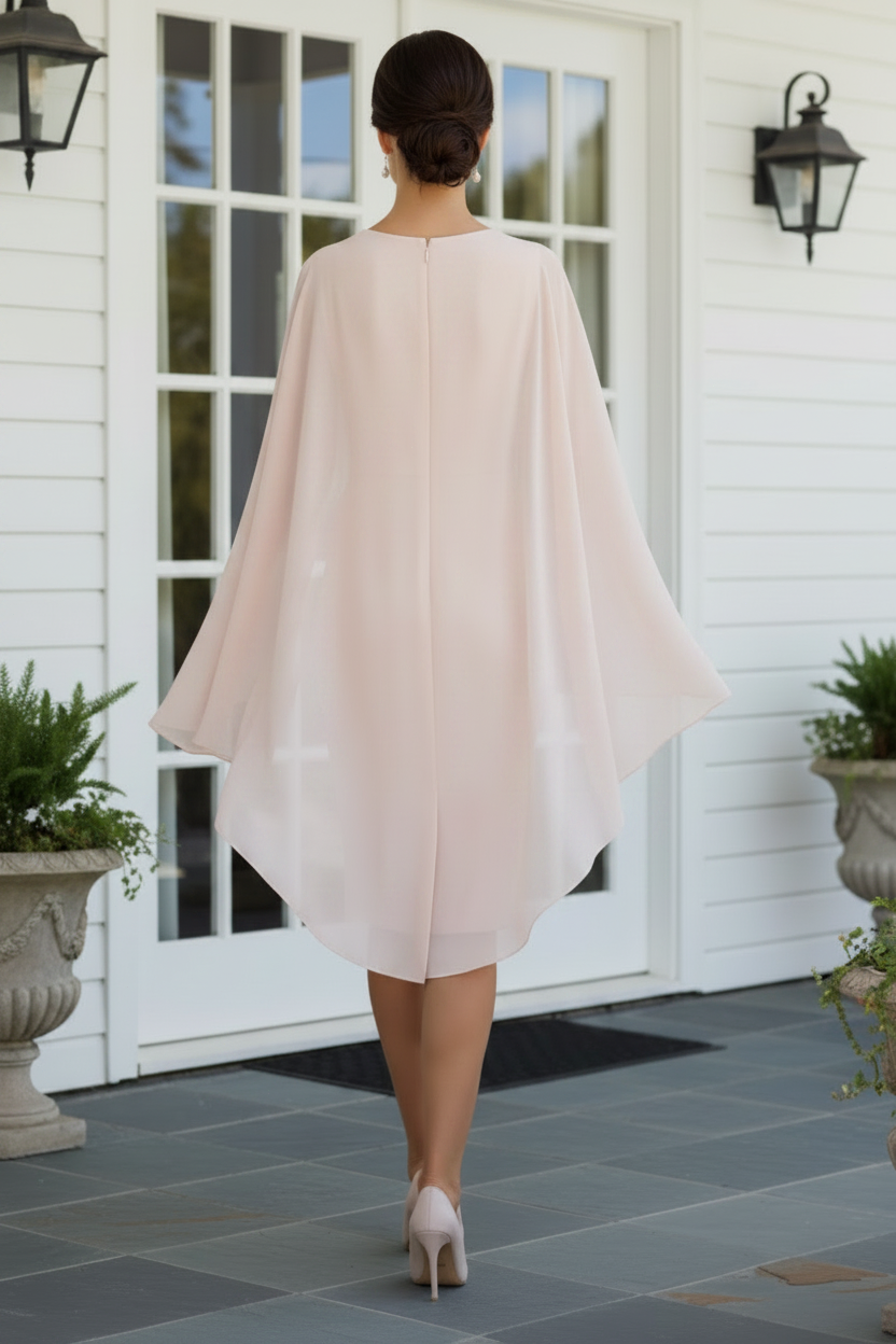 Cape Sleeve Wrap V-Neck Midi Sheath Dress