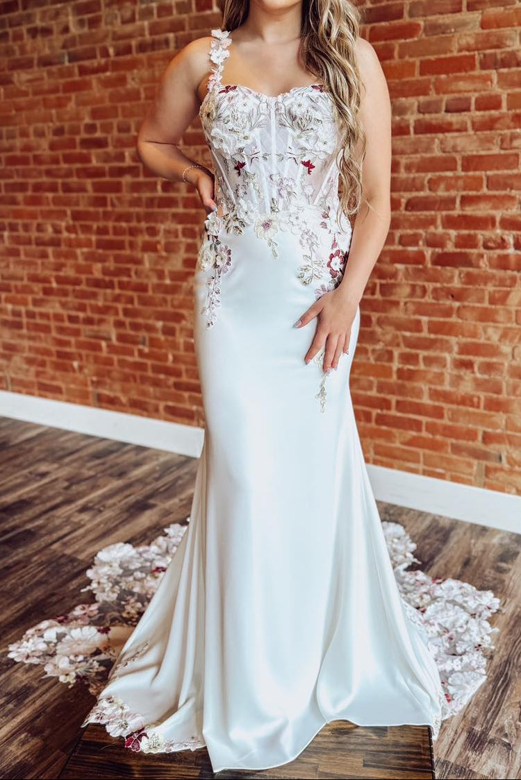Floral Applique Corset Mermaid Wedding Dress