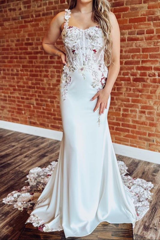 Floral Applique Corset Mermaid Wedding Dress
